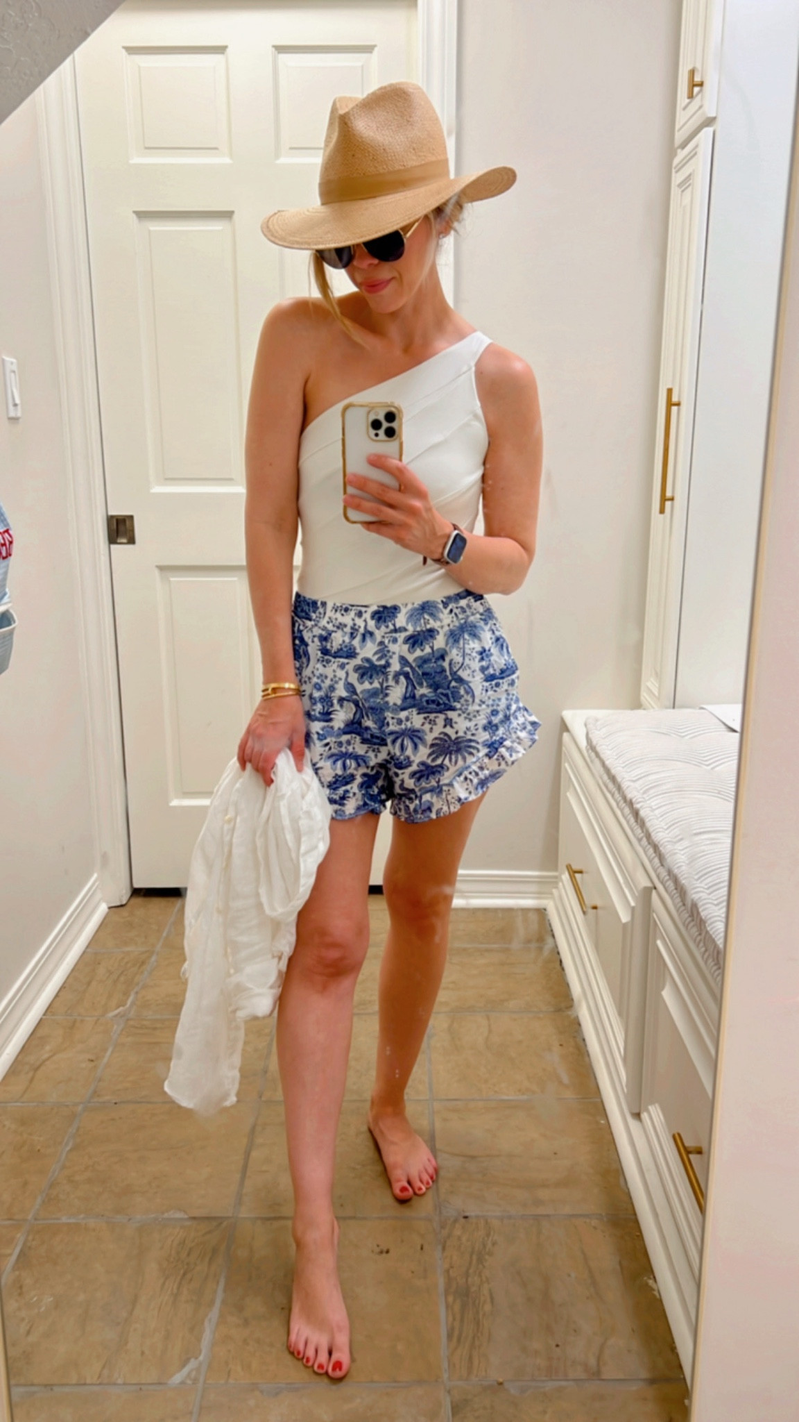 Lake Outfit. Pool outfit. Swimsuit, white swimsuit, blue and white shorts, summer outfit, spring outfit, resort wear, resort outfit, shorts, linen shirt, white linen shirt, Janessa Leone, hat, fedora, sun hat, swim, sunglasses aviator sunglasses 

#LTKswim #LTKtravel

#LTKSeasonal