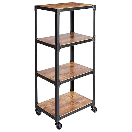 AmazonBasics 4-Tier Wood and Metal Utility Cart, Black/Brown | Amazon (US)