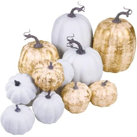 14 Pcs Assorted Fall Artificial Pumpkins Harvest Frosted Pumpkins Gold Brushed White Foam Pumpkins a | Walmart (US)