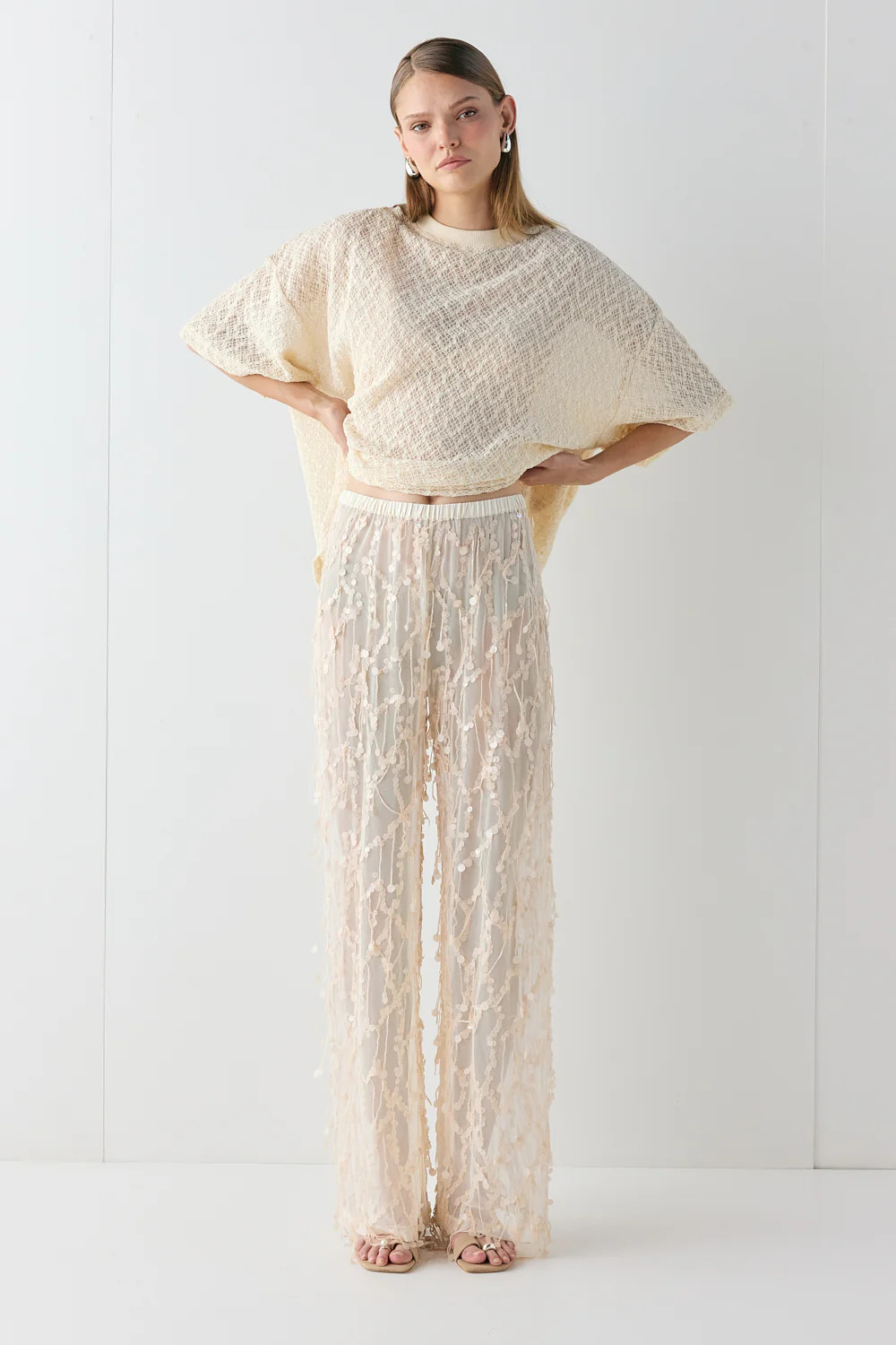 Sia Sequin Pants Cream | VRG Grl