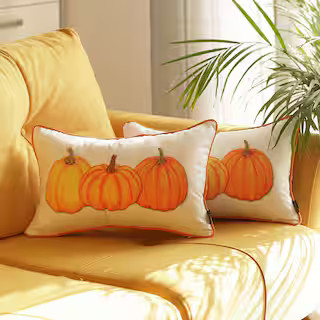 MIKE & Co. NEW YORK Fall Season White and Orange Decorative Pumpkins 12 in. x 20 in. Throw Pillow... | The Home Depot