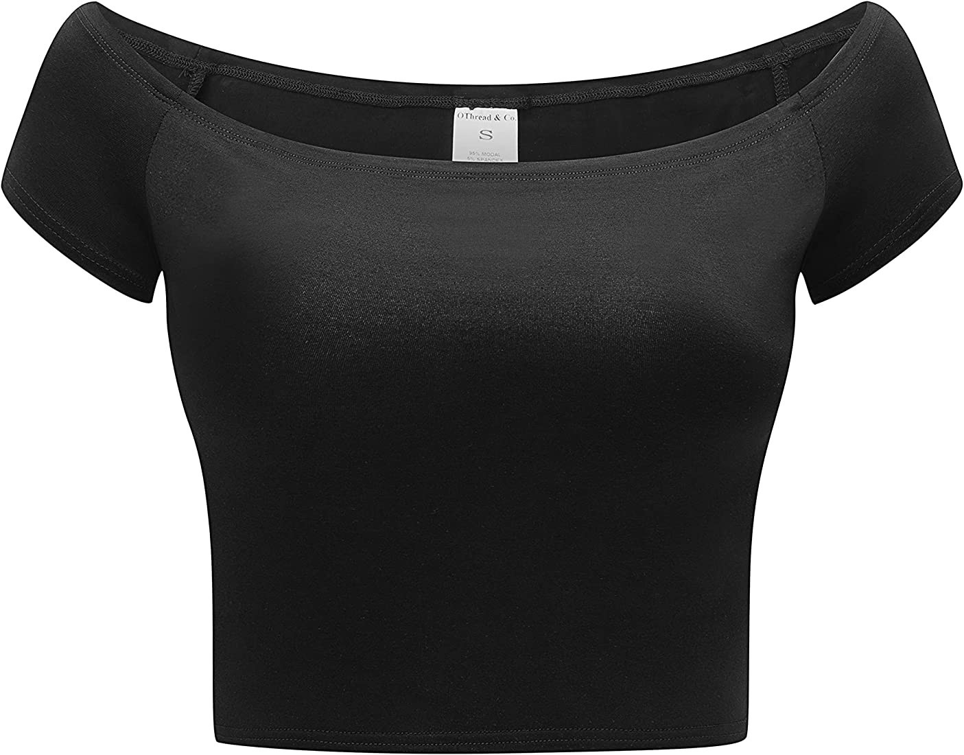 OThread & Co. Women's Off Shoulder Short Sleeve Crop Top Comfy Basic Stretch Layer Shirt | Amazon (US)