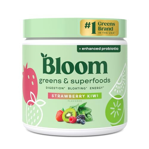 Bloom Nutrition Greens and Superfoods Powder for Digestive Health, Greens Powder, Digestive Enzymes, Probiotics, Spirulina, Chlorella for Bloating & Gut Support, Green Juice, 30 SVG, Strawberry Kiwi | Amazon (US)