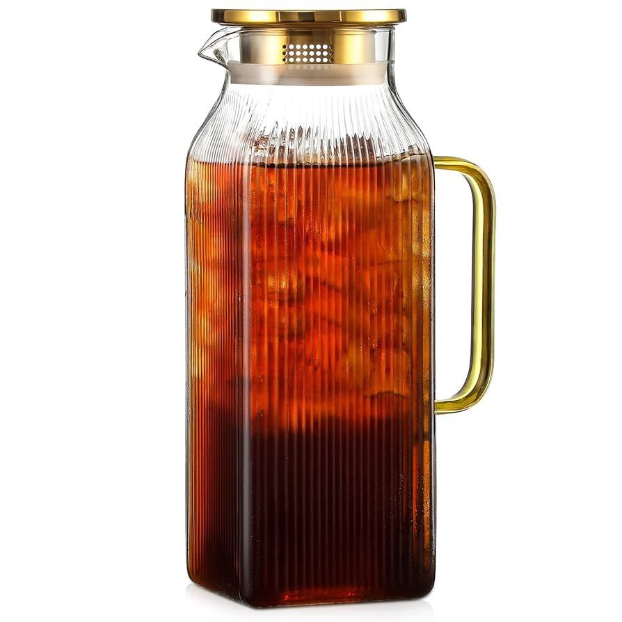 2 Liter/68 oz Square Glass Pitcher with Lid, Classic Stripes Water Pitchers with Handle for Fridg... | Amazon (US)