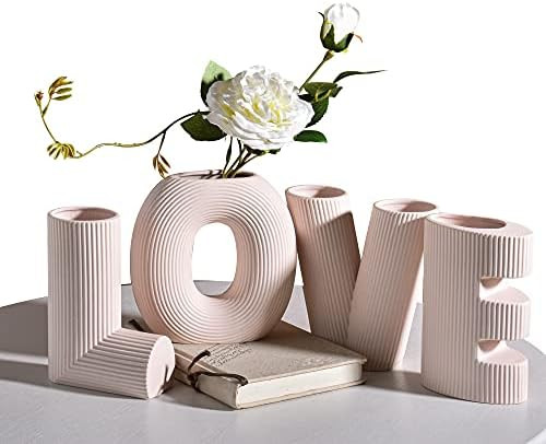 Ceramic Vase Set of 4,Modern Minimalist Vase,Flower Vases for Wedding Party Home Decor,Love-Shape... | Amazon (US)