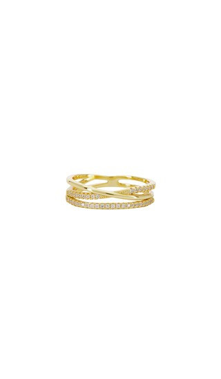 SHASHI Stacey Double Pave Ring in Metallic Gold. - size 5 | Revolve Clothing (Global)