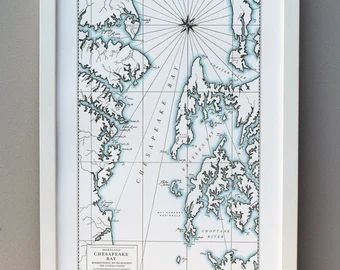 Chesapeake Bay Maryland Letterpress Map Art Print navy | Etsy | Etsy (US)