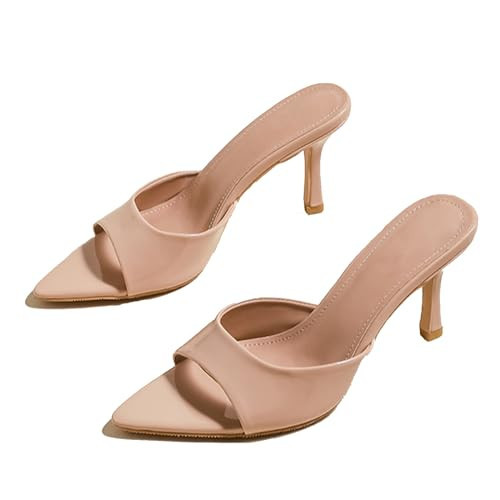 Galonfulty Women's Patent Leather Pointed Toe Open Toe High Heel Sandals Comfortable Slingback Slip-On Mule Sandals Fashionable Formal Party Dresses Pumps (skin color,8.5) | Amazon (US)