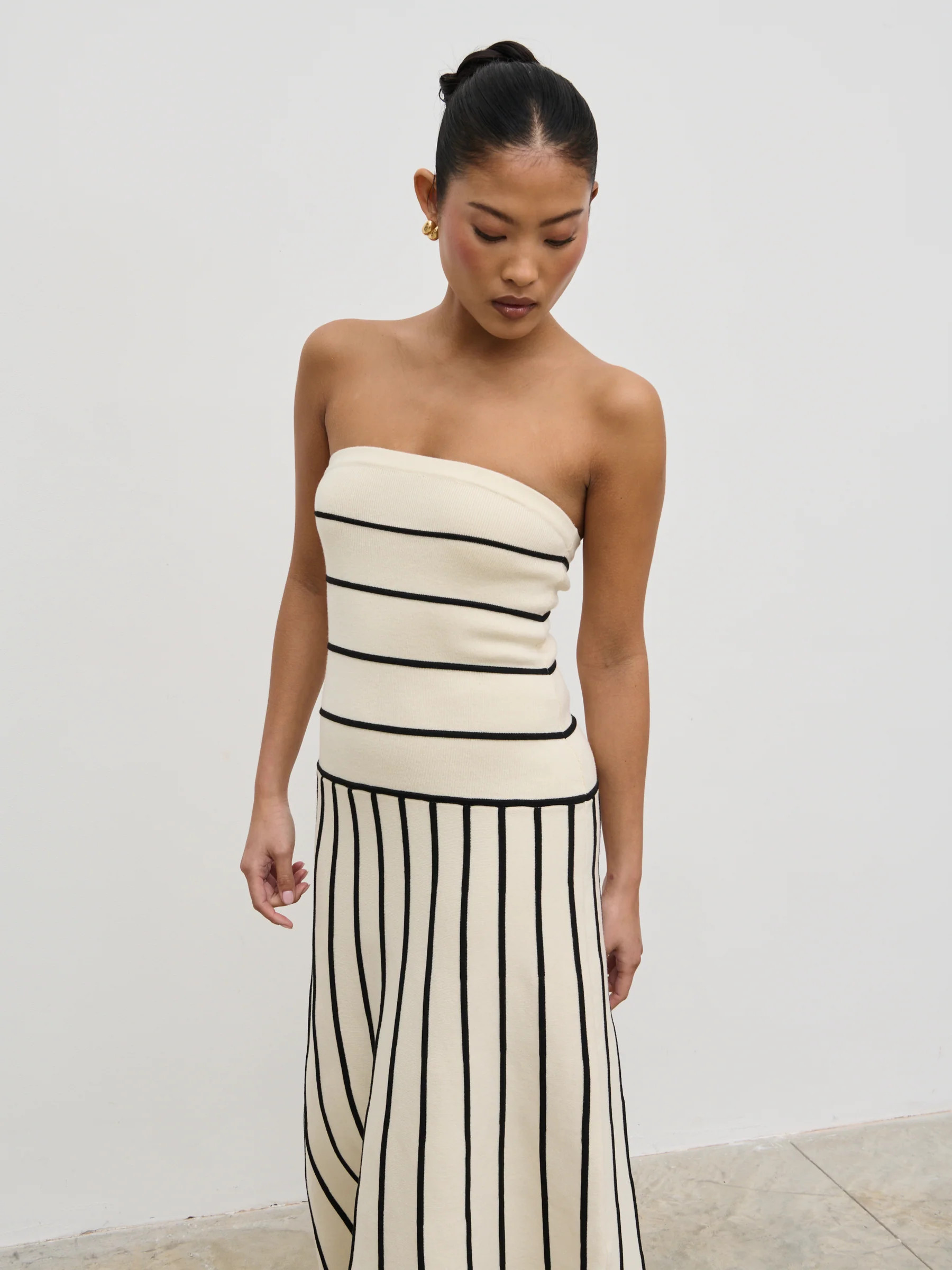Serena Bandeau Contrast Stripe Knit Midaxi Dress | Pretty Lavish (UK)