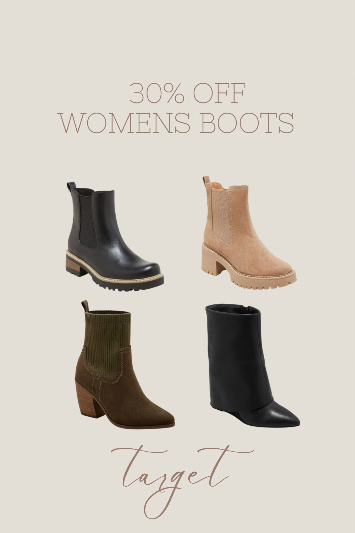 Boots are 30% off right now at target!

#LTKsalealert #LTKshoecrush #LTKstyletip