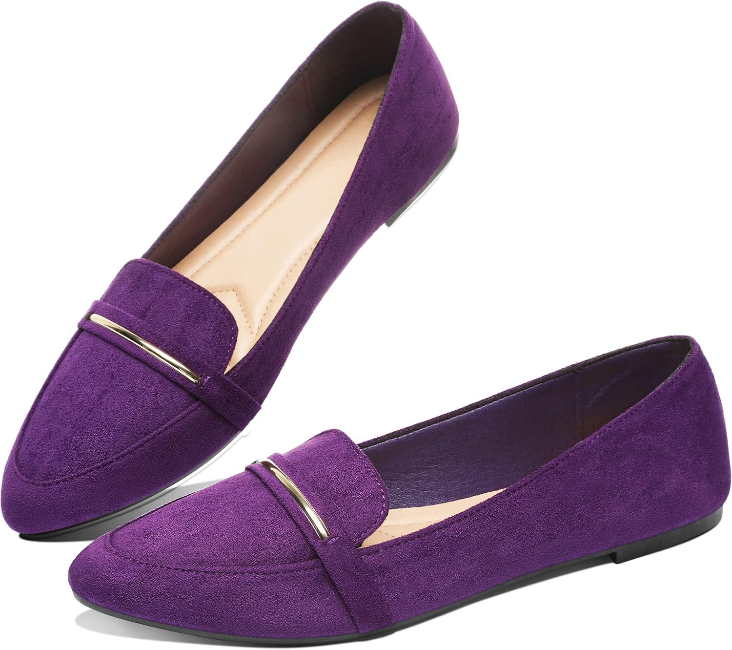 Obtaom Women's Pointy Toe Loafer Flat Comfortable Faux Suede Work Shoes,Cute Penny Loafer Slip On Ballet Flat | Amazon (US)