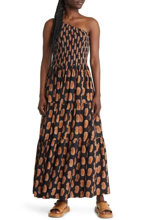 MOON RIVER Paisley Print One-Shoulder Maxi Dress in Black Multi at Nordstrom, Size Large | Nordstrom