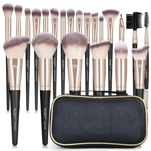 MAGEFY Makeup Brushes, 22 Pcs Professional Premium Synthetic Makeup Brush Set with Case, Foundation Eyeshadow Brush Travel Make up Brushes Set (Blackgold) | Amazon (US)