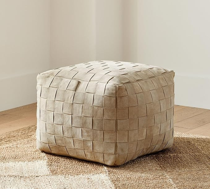 Luxury Handcrafted Suede Basketweave Pouf Ottoman – Soft & Durable Floor Cushion, Footrest, and... | Amazon (US)
