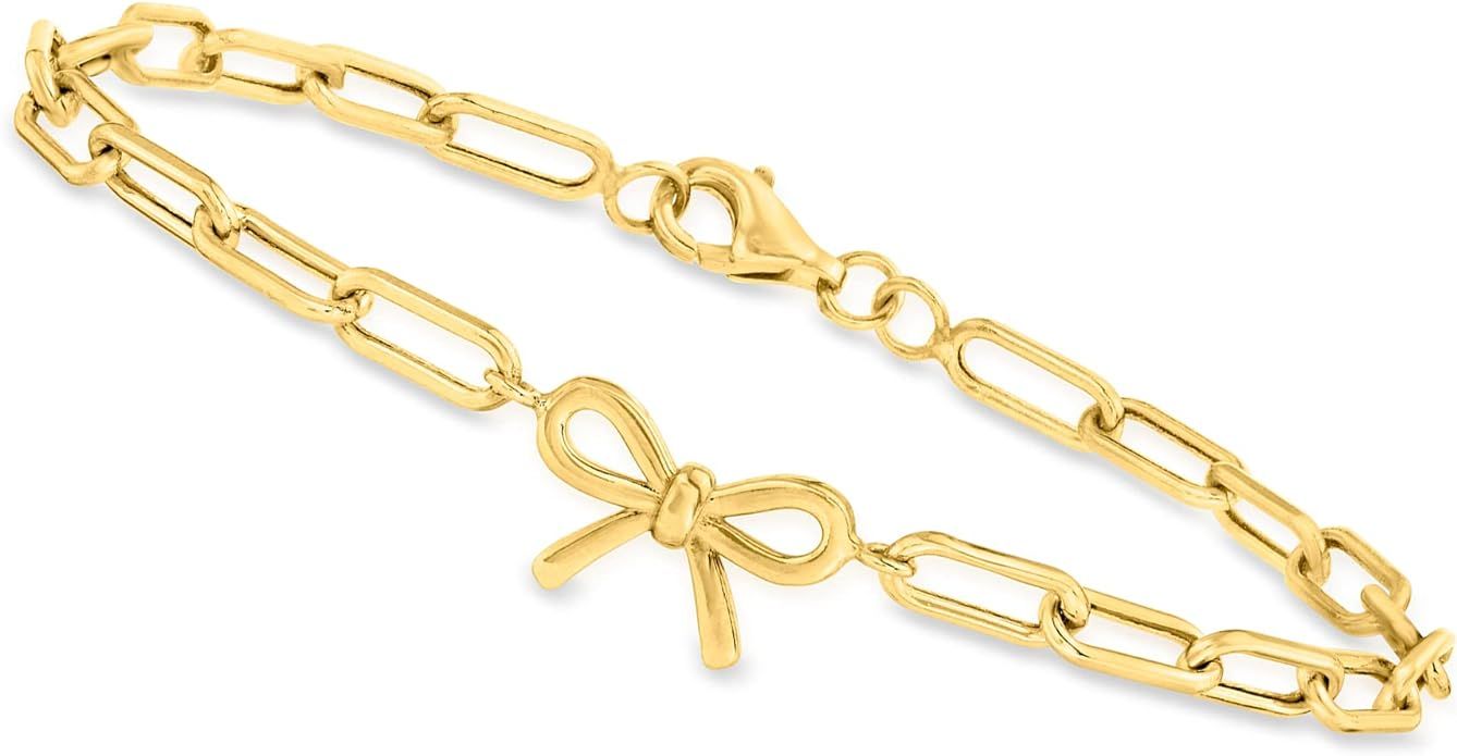 Canaria 10kt Yellow Gold Bow Charm Paper Clip Link Bracelet | Amazon (US)