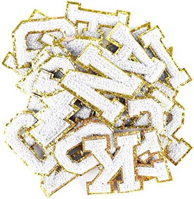 32 Pieces Chenille Letter Patches for Clothes,Varsity Letter Patches,Gold Glitter Trimmed Preppy ... | Amazon (US)