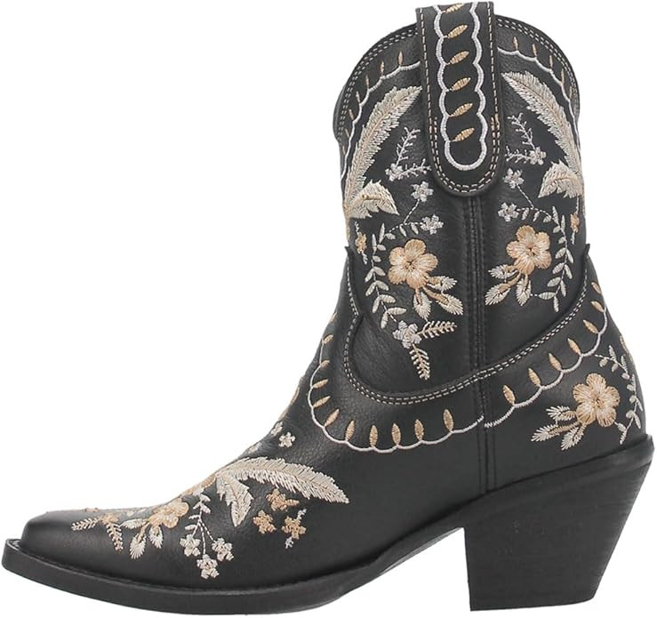 Dingo Womens Primrose Embroidered Floral Snip Toe Casual Boots Ankle Mid Heel 2-3" - Black | Amazon (US)