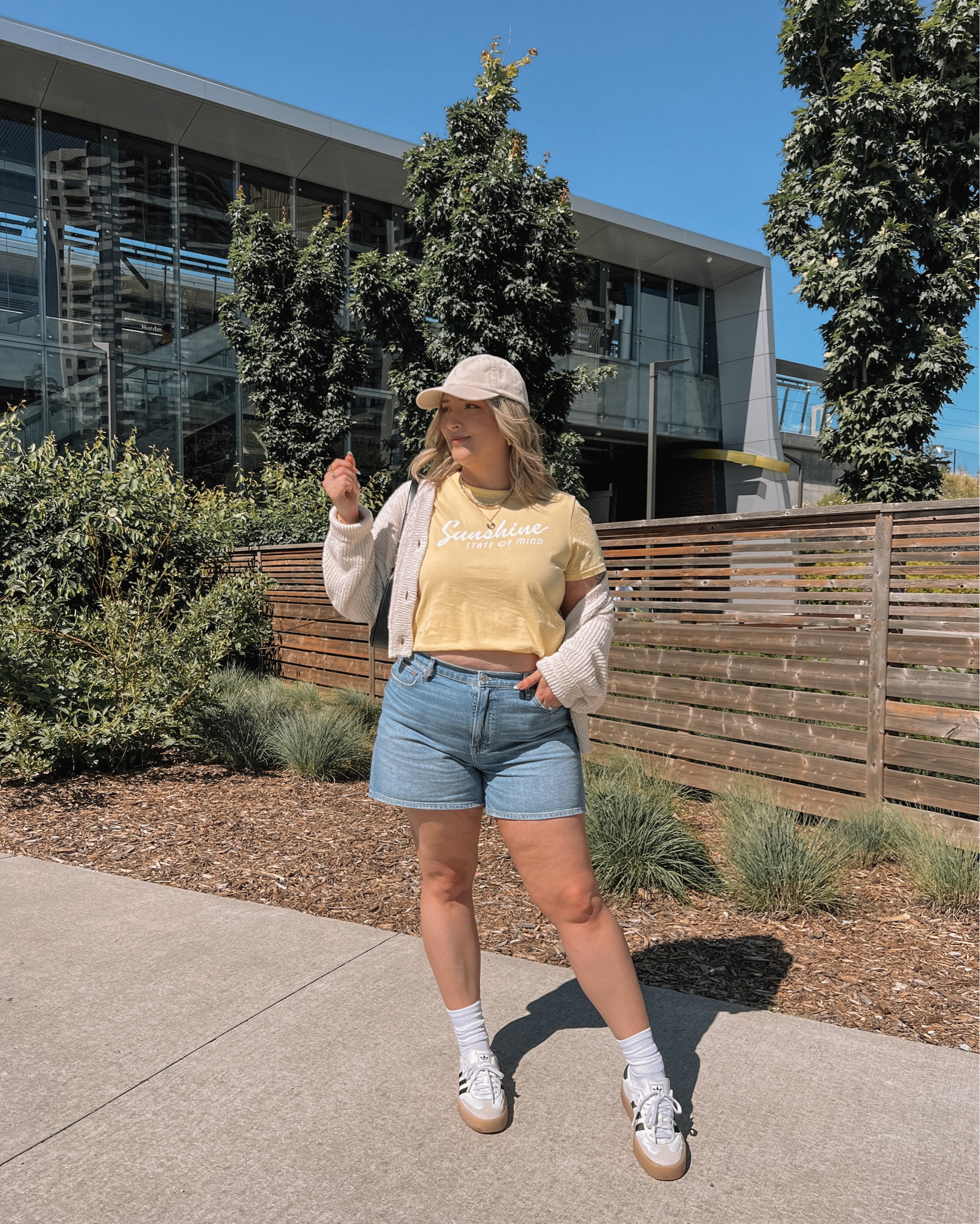 Midsize summer outfit - my fave denim shorts (sized up to 16), yellow tee (tts, L), adidas sambas (went down half a size), linked similar cardigans


#LTKsummer #LTKcanada #LTKmidsize