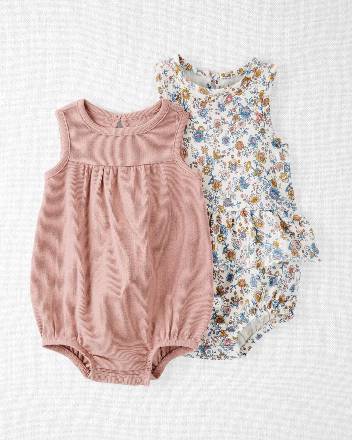 Vintage Floral, Dusty Rose Baby 2-Pack Organic Cotton Bubble Bodysuits | carters.com | Carter's