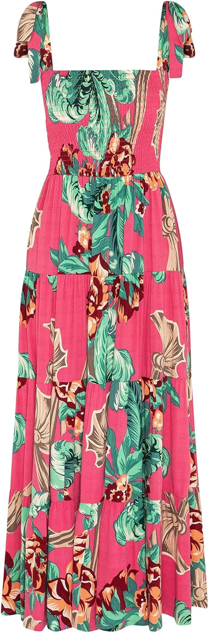 kinstell Women's Summer Boho Spaghetti Strap Square Neck Ruffle Casual Flowy Long Dress Beach Swi... | Amazon (US)