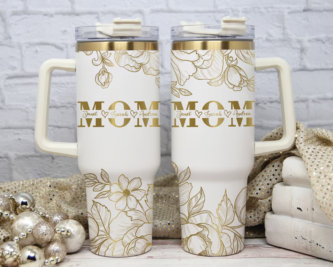 Personalized Mom Engraved Tumbler 40oz, Mom Tumbler With Kid Names, Tumbler Floral Engraved, Cust... | Etsy (US)