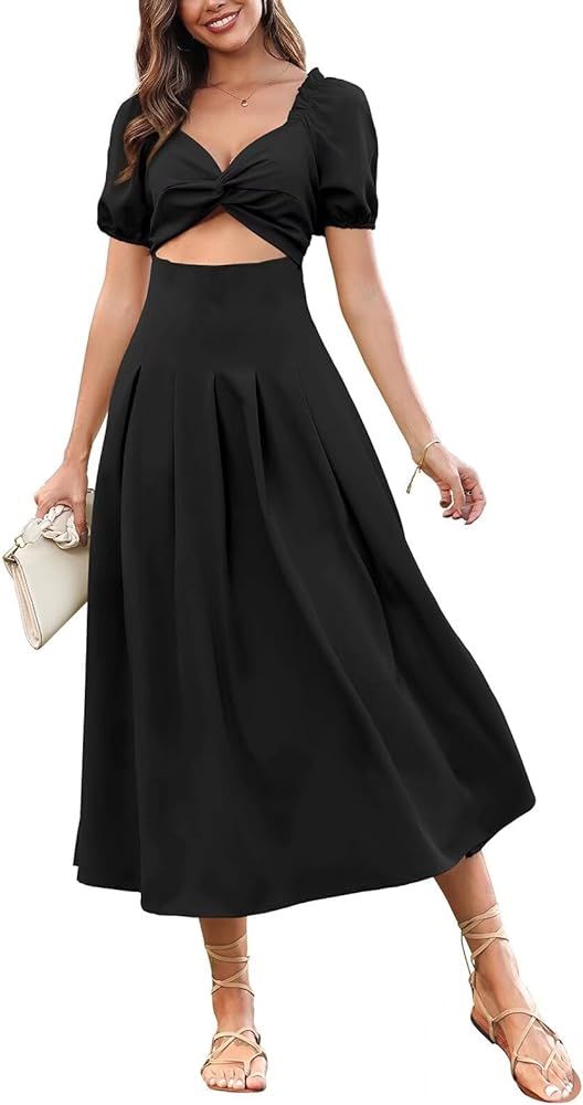 Brosloth Womens Wedding Guest Dresses Short Puffy Sleeve Midi Dresses with Pockets | Amazon (US)