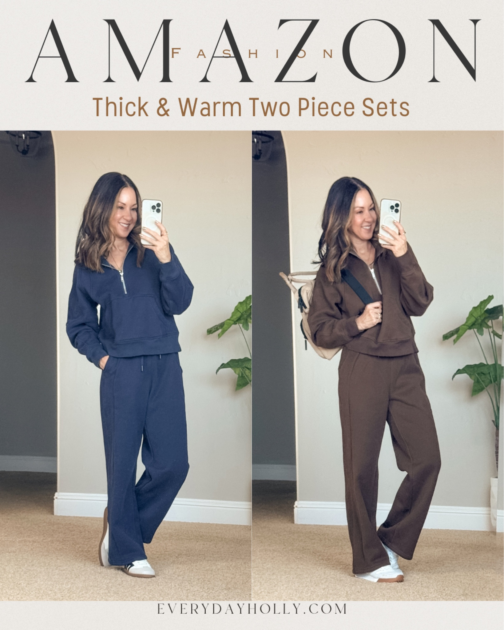 💥ALL ON SALE! Petite friendly thick & warm two piece wide leg set. Perfect for keeping you warm for everyday casual fall & winter style, weekend mom style, travel, lounging. For reference: I’m 5’1”, 109lbs Unaltered and washed & dried. Wearing an XS in dark brown & navy. Sneakers TTS, 

#LTKFindsUnder50 #LTKOver40 #LTKSaleAlert