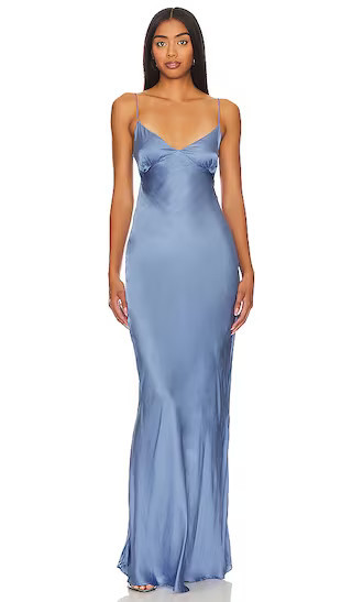 Santiana Dress in Steel Dusty Blue Dress Fall Formal Dress Fall Slip Dress Outfit Satin Slip Dress | Revolve Clothing (Global)