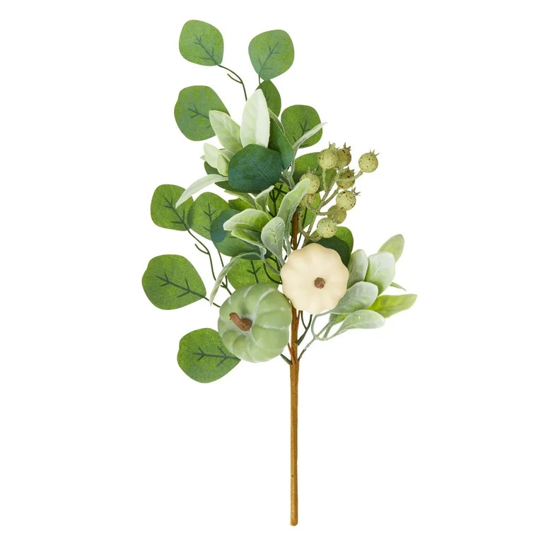 Harvest Pumpkin & Green Leaf Pick Decoration, 18 in, by Way To Celebrate - Walmart.com | Walmart (US)