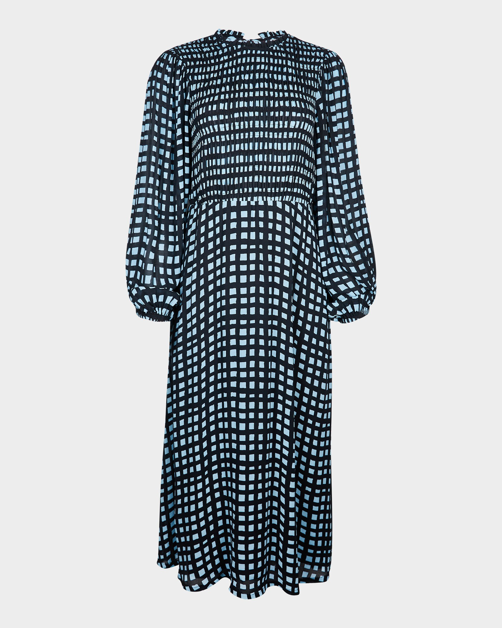 Check Print & Shirred Waist Blue Midi Dress | Oliver Bonas | Oliver Bonas (Global)