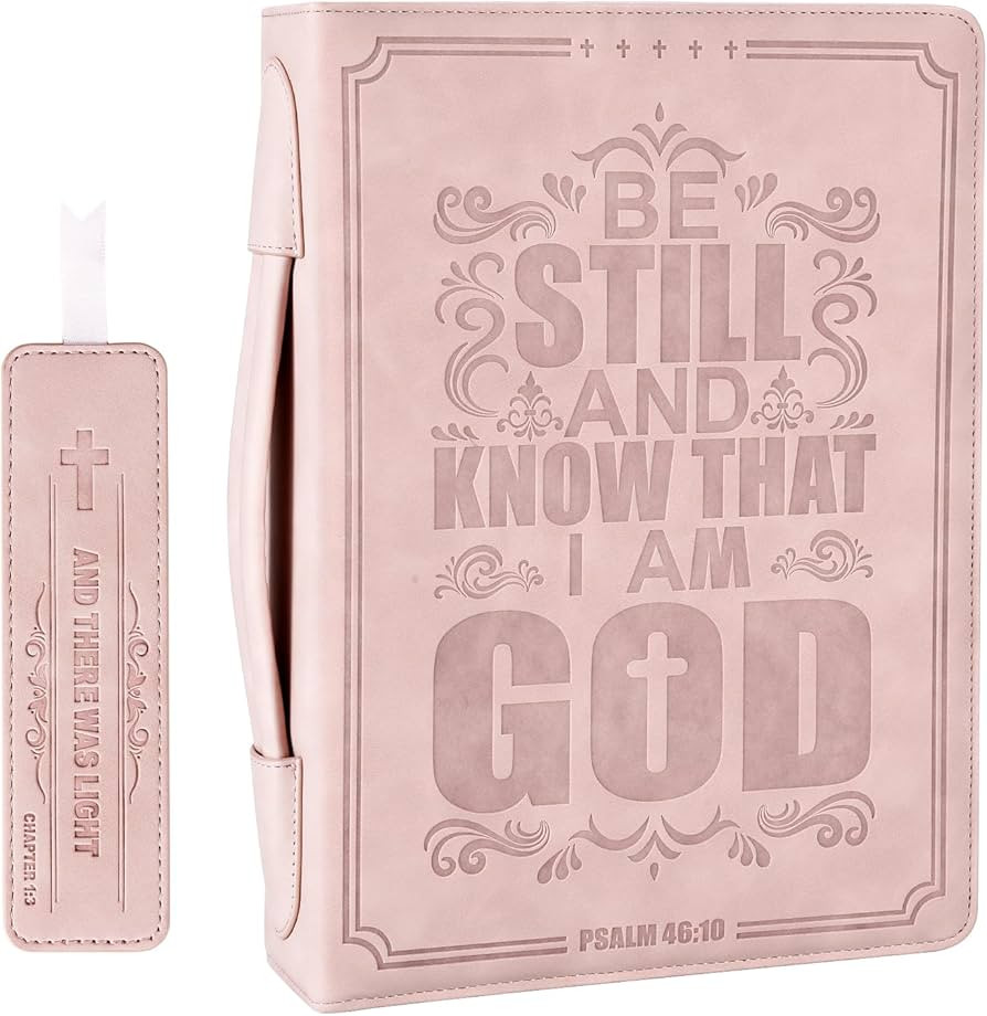 Large PU Leather Bible Cover with Bookmark, Book Bible Carrying Case with Soft Handle, Compact Pr... | Amazon (US)