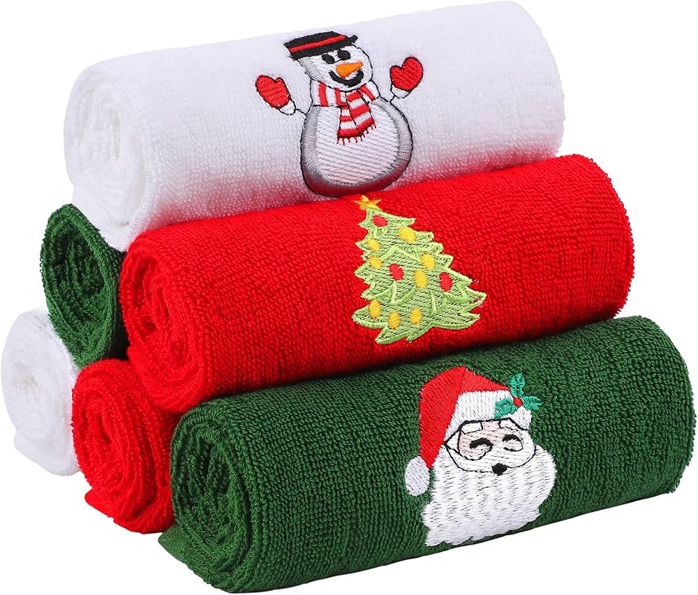 Aneco 6 Pack Christmas Hand Towels Washcloths 12 x 18 inch 100% Pure Cotton Towels Bathroom Decor... | Amazon (US)