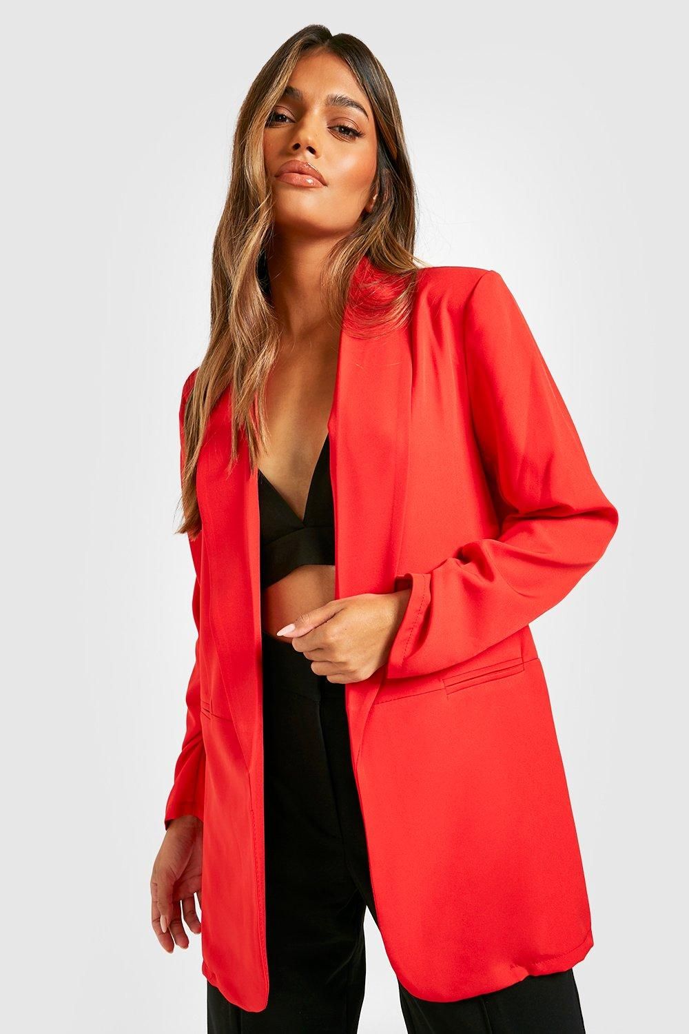 Womens Basic Woven Ruched Sleeve Blazer - Red - 10 | Boohoo.com (US & CA)