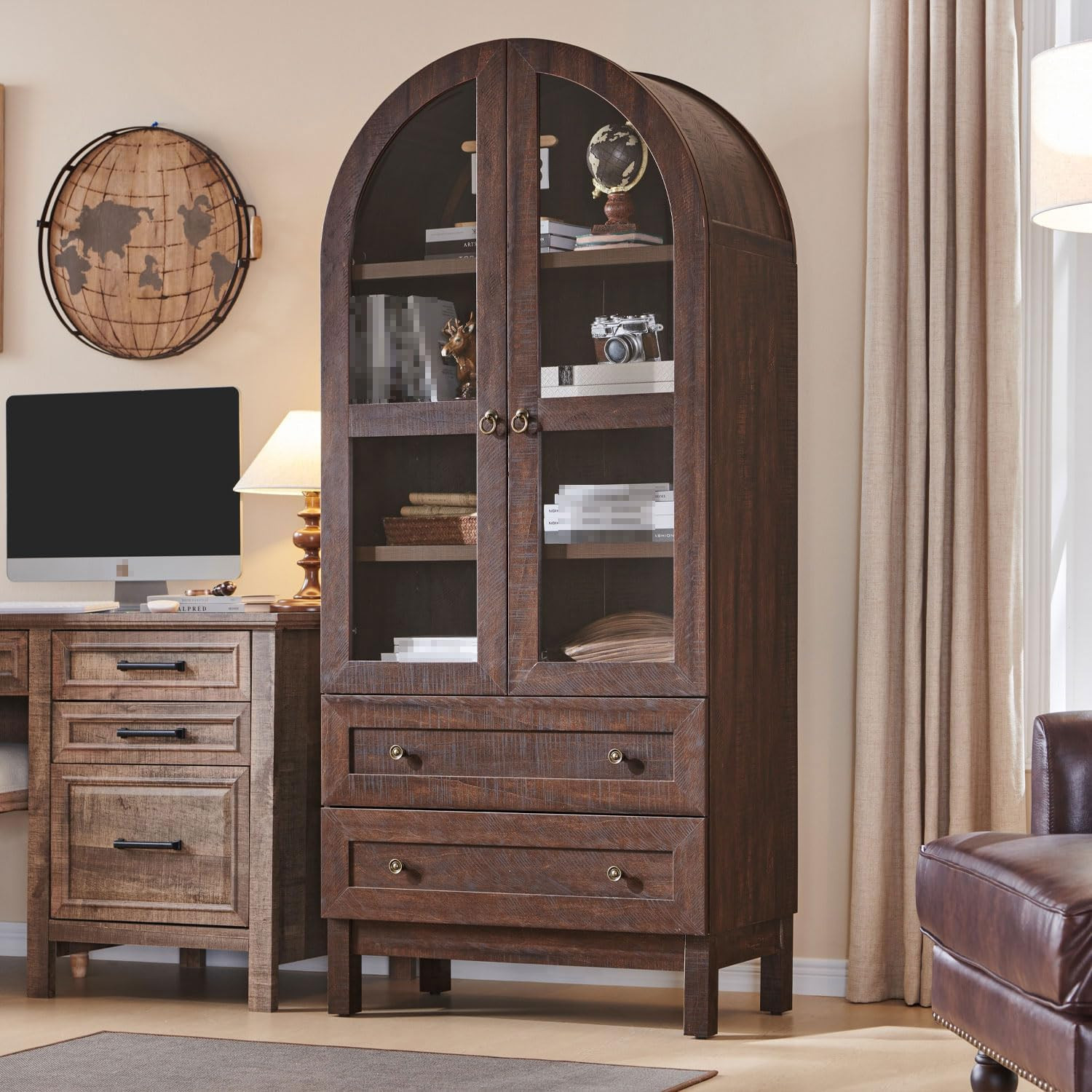 IFBUY 71" Tall Arched Bookshelf, Modern Wooden Bookcase w/4-Tier, Brown | Amazon (US)