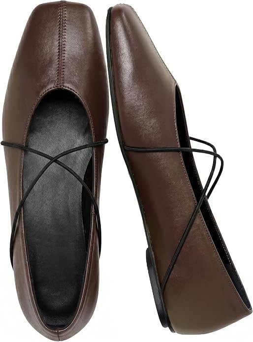 Women's Square Toe Ballet Flats Criss Cross Strap Slip On Mary Jane Shoes | Cute Ballerina Flats ... | Amazon (US)