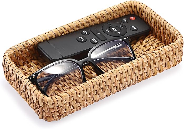 BTSKY Small Remote Basket for Coffee Table Entryway Living Room Rattan Serving Tray 8.3” x 4.7... | Amazon (US)