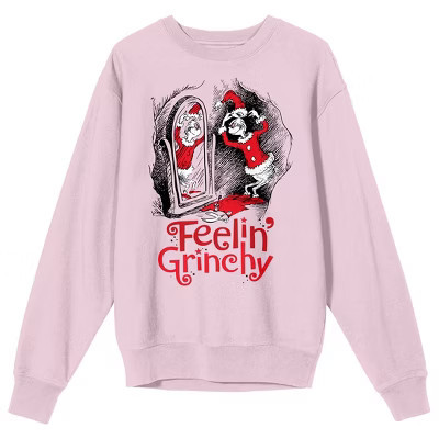 The Grinch Feelin' Grinchy Adult Cradle Pink Crew Neck Long Sleeve Sweatshirt - Small | Target