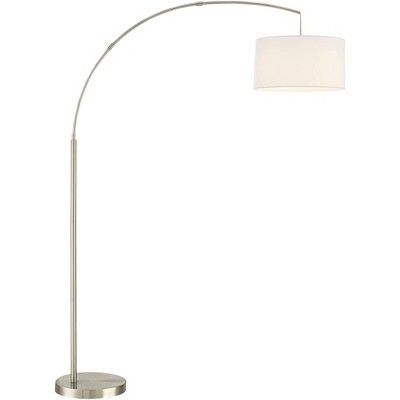 360 Lighting Modern Arc Floor Lamp Brushed Steel Off White Linen Drum Shade for Living Room Readi... | Target