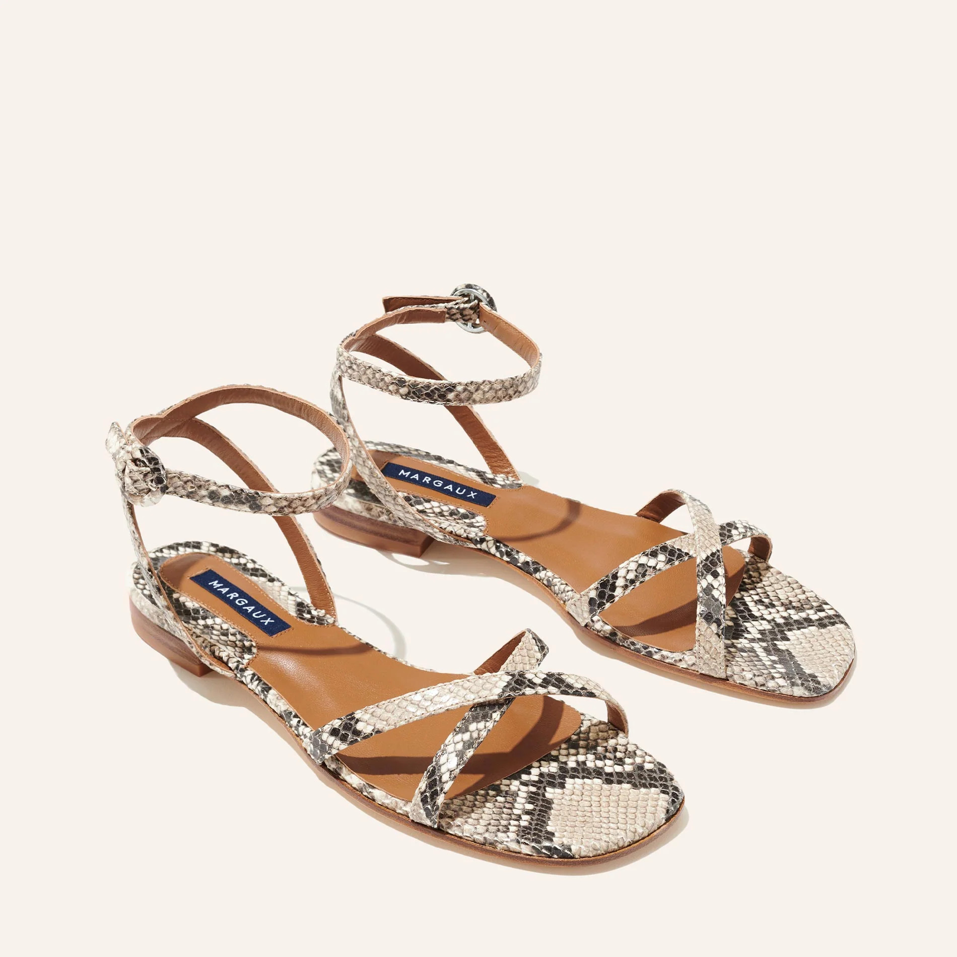 The Flat Sandal - Natural Python Embossed | Margaux