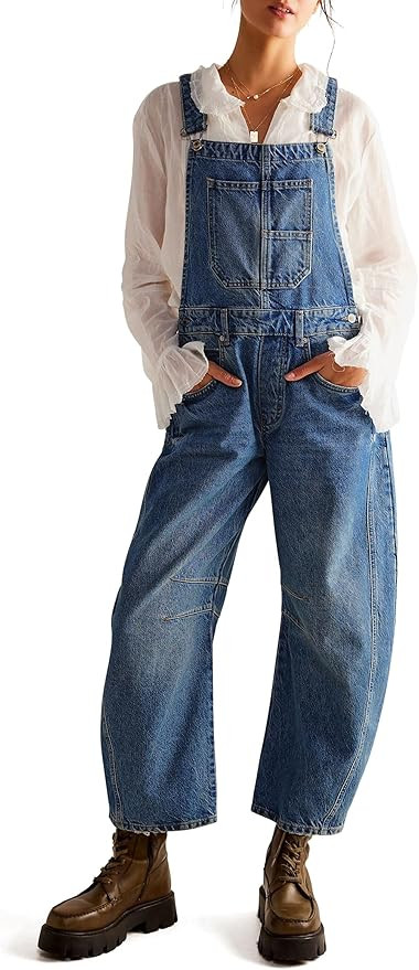 Qazel Vorrlon Denim Overalls for Women Barrel Wide Leg Bib Baggy Jeans Adjustable Denim Romper St... | Amazon (US)