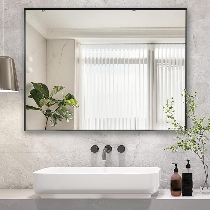 26x36 Inch Black Bathroom Mirror, Copper-Free Mirror, Aluminum Alloy Frame Vanity, Rectangle Wall... | Amazon (US)
