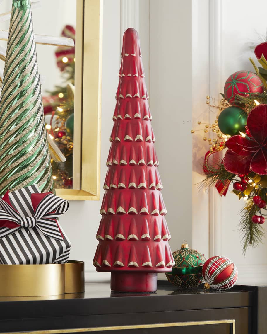 Neiman Marcus Matte Red Tree w/ Golden Glitter, 23" | Neiman Marcus