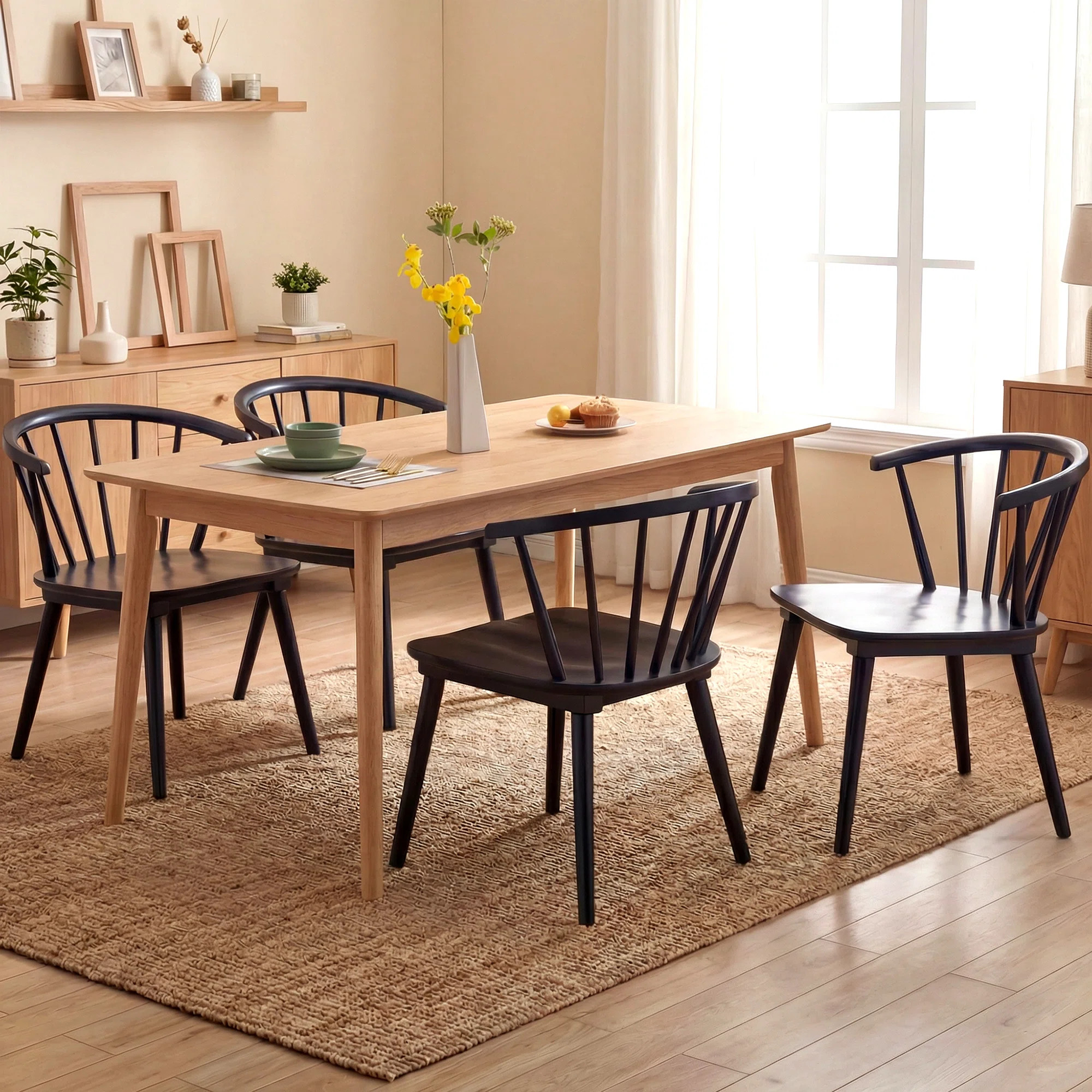 Majidah Solid Wood Arm Chair in Black (Set of 4) | Wayfair North America