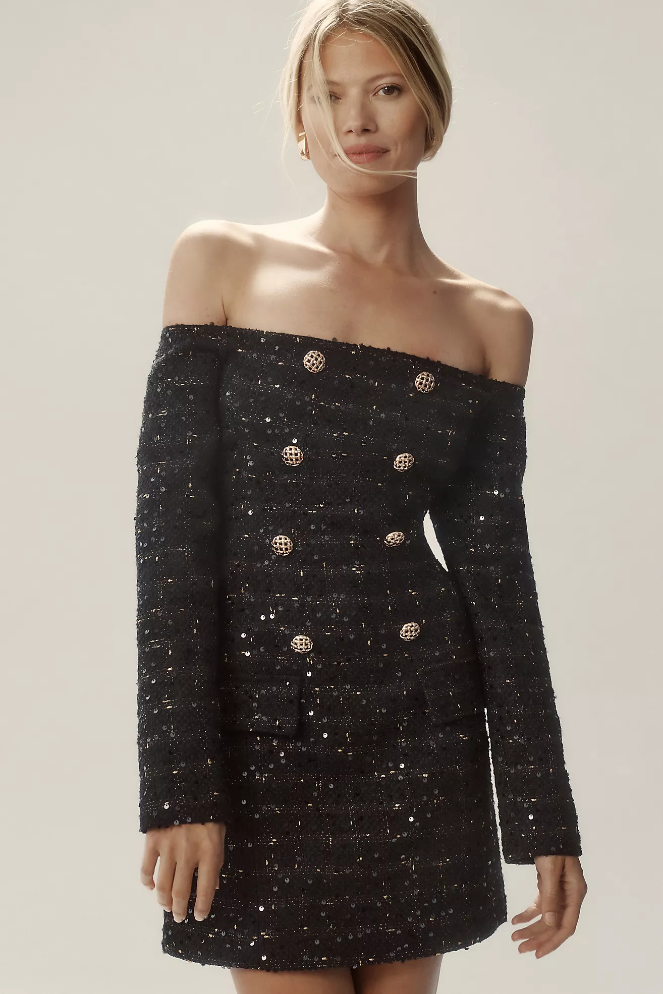 Endless Rose Off-The-Shoulder Tweed Blazer Dress | Anthropologie (US)