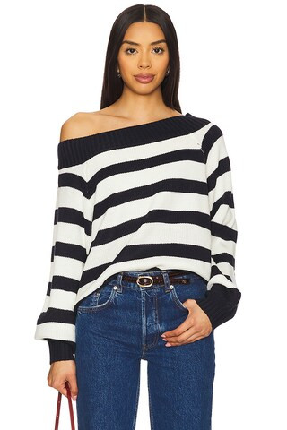 WeWoreWhat Off Shoulder Sweater in Navy & White from Revolve.com | Revolve Clothing (Global)