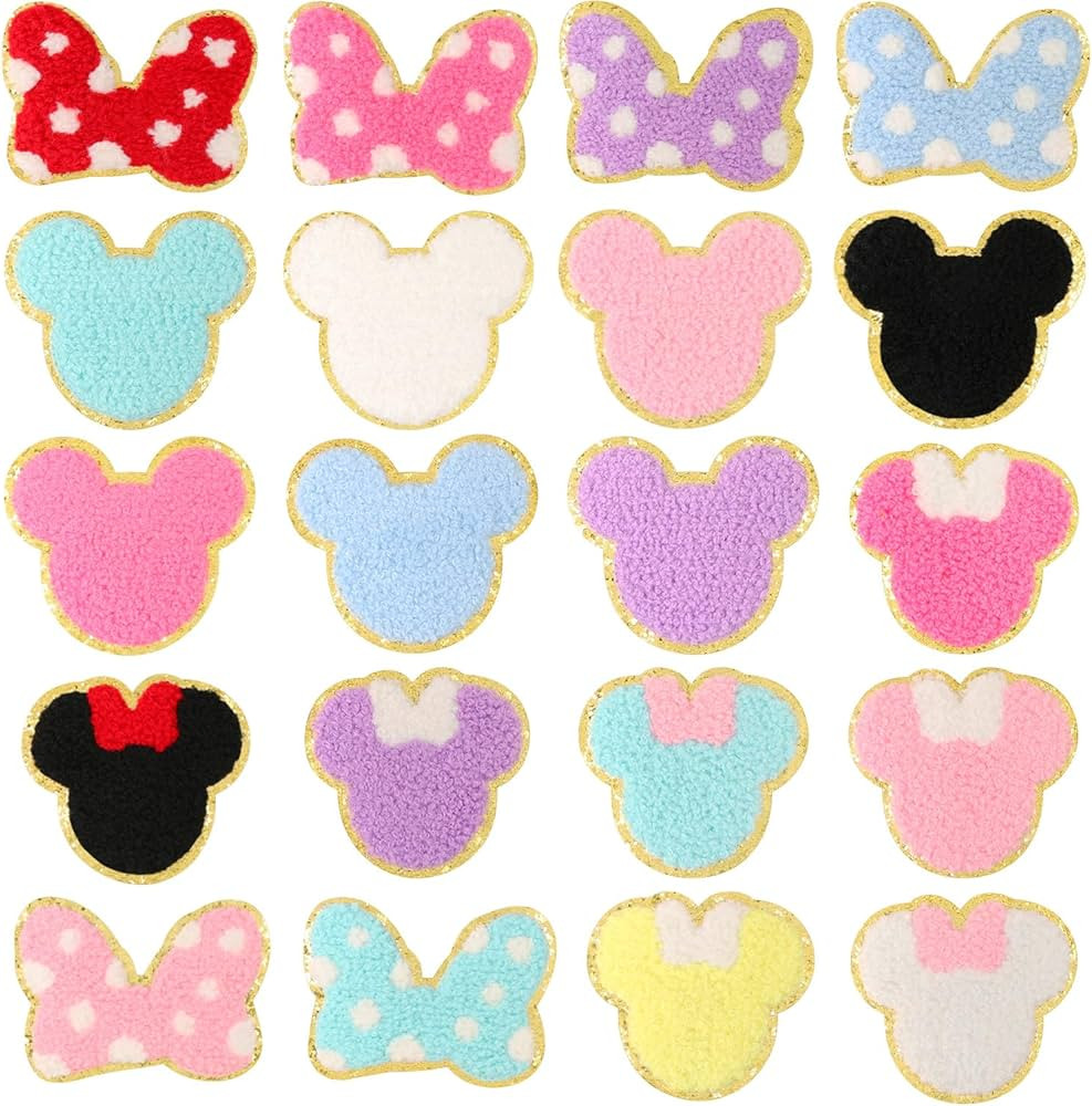 20 Pcs Chenille Mouse Patches, EVERMARKET Cute Iron on Mouse Head Bows Patches Chenille Embroider... | Amazon (US)