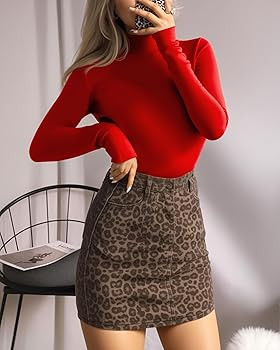 MANGOPOP Women's Mock Turtle Neck Long Sleeve Tops Bodysuit Jumpsuit | Amazon (US)