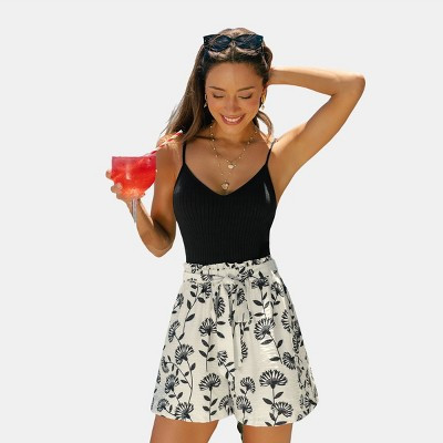 Cupshe Women's Two Tone Floral Print Flattering Romper-XL-Black | Target