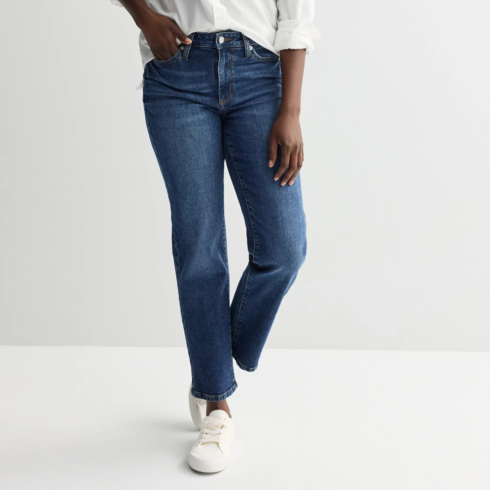 Women's Sonoma Goods For Life® High-Rise Straight Leg Jeans, Size: 4 Avg/Reg, Dark Blue | Kohl's