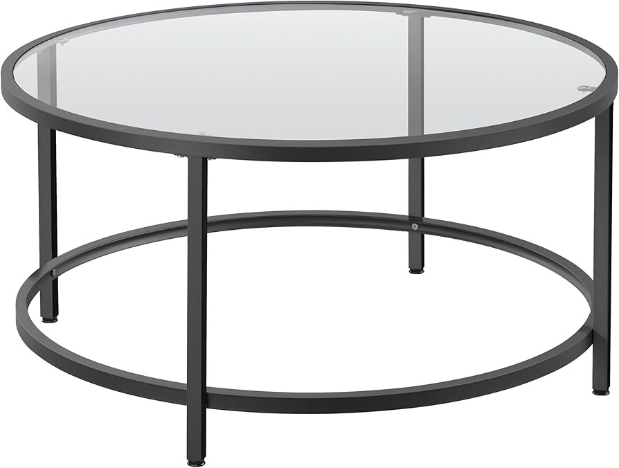 Yaheetech 36" Round Glass Coffee Table, Black Circle Coffee Table Center Table with Glass Top, Sm... | Amazon (US)